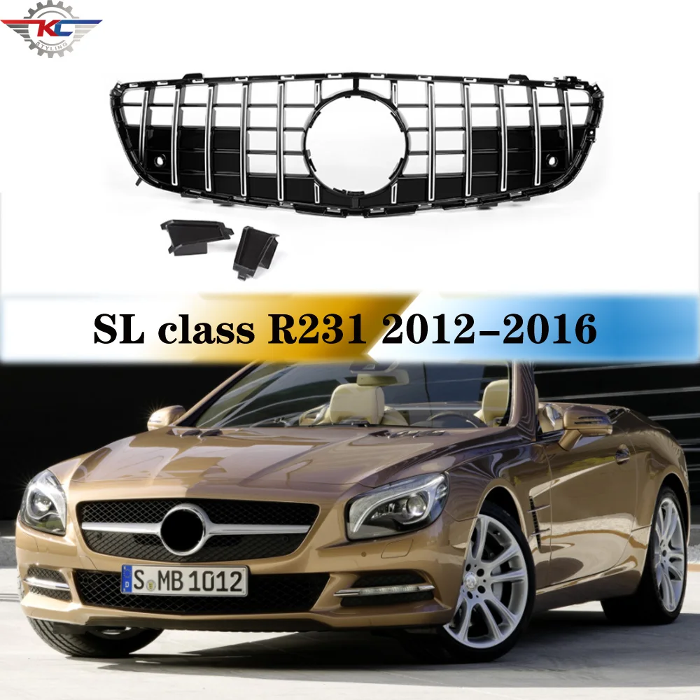 Front Bumper Gt Grills For Mercedes Sl Class R231 2012-2016 Pre-Facelift Plastic Silver & Black Color Racing Grille