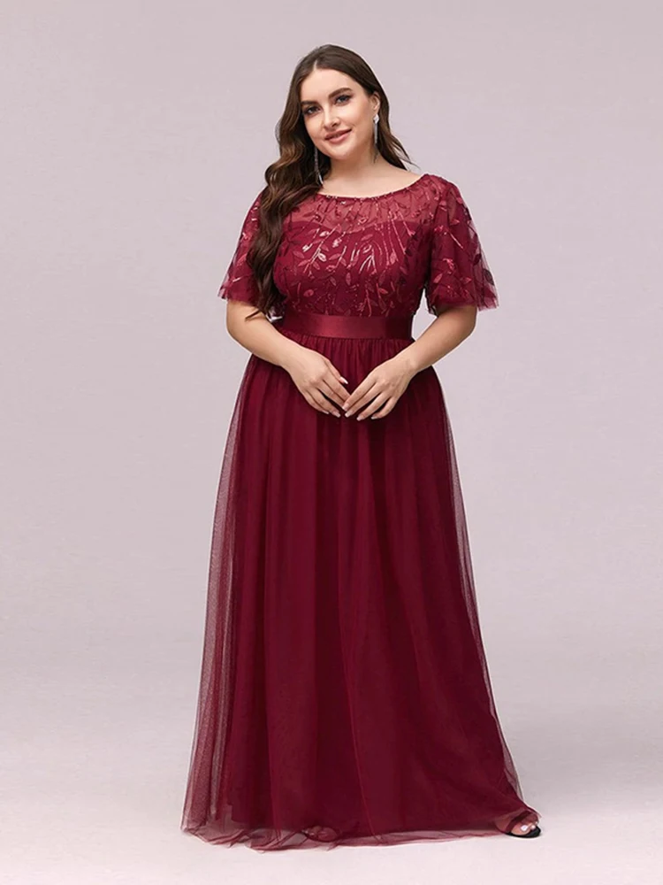 5XL 6XL Plus Size Luxury Evening Party Women Long Dresses 2023 New Summer Elegant Mesh Sequin Embroidery Formal Wedding Clothing