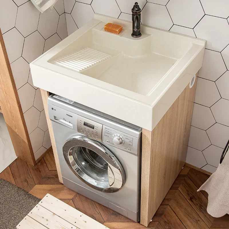 Nordic balcony laundry cabinet small apartment washing machine cabinet significant other log bathroom basin integrated bathroom