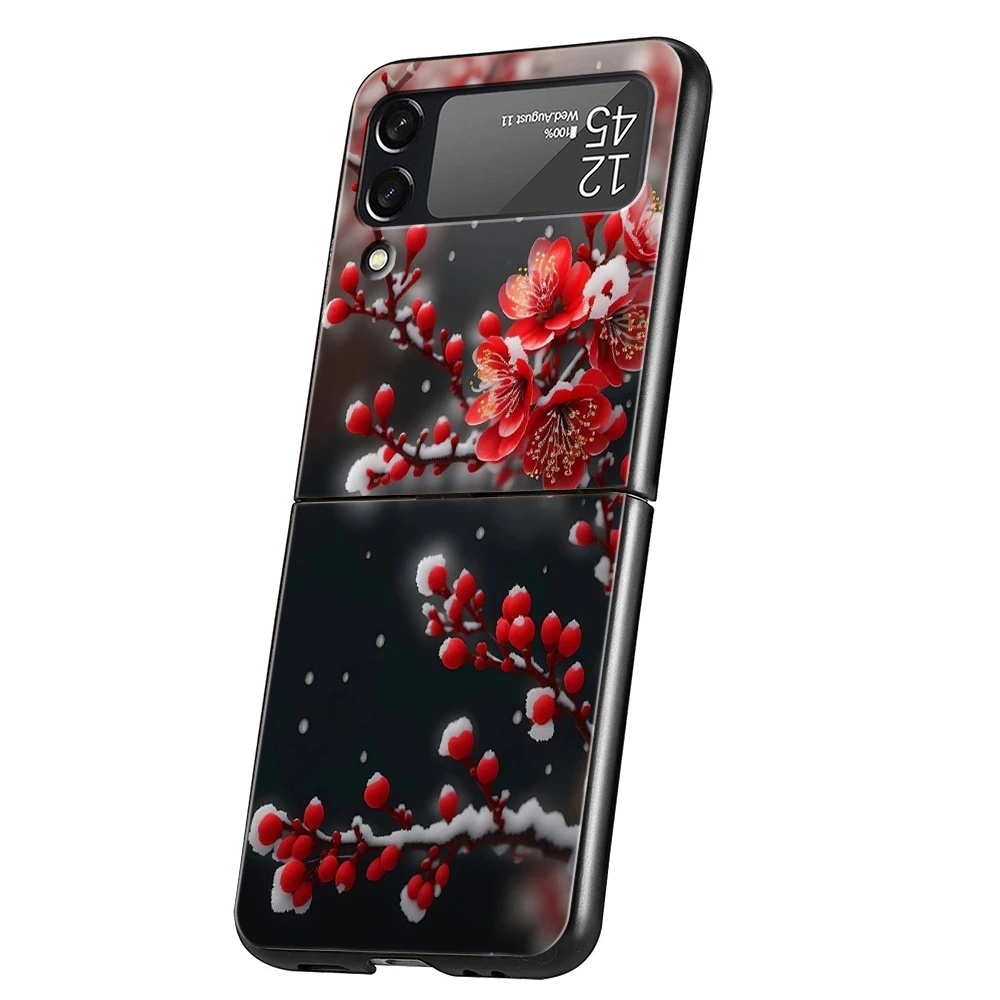 Kirschblüten-harte PC-Handyhülle für Samsung Galaxy Z Flip 5 4 3, schwarze Abdeckung für Galaxy Z Flip 6, faltbare, stoßfeste Hüllen-Tasche – Detail 3