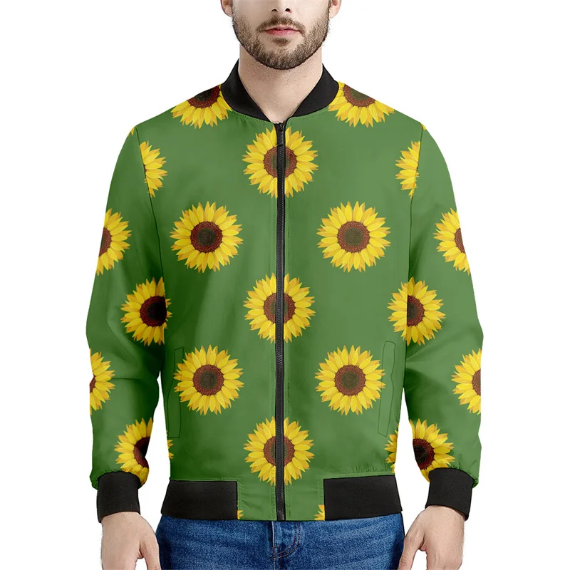 thumbnail image 1 of Chaqueta con cremallera y estampado de girasoles y plantas multicolor para hombre, sudaderas con estampado floral en 3D, chaquetas de calle de manga larga de gran tamaño, 1 of 5
