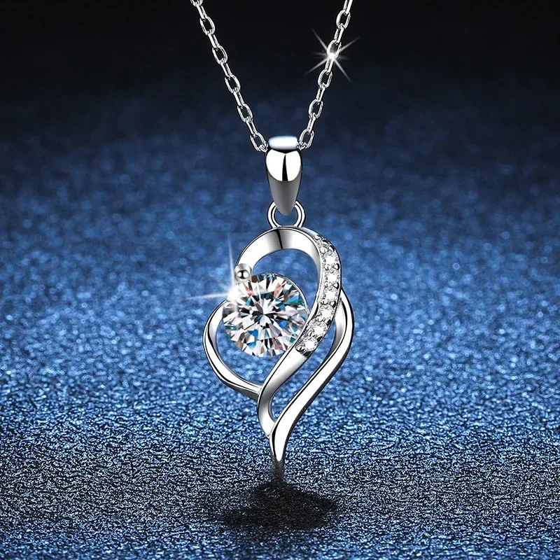 Pendant Necklace 1 Carat Moissanite for Women Party 925 Sterling Silver Diamond Chain Necklaces