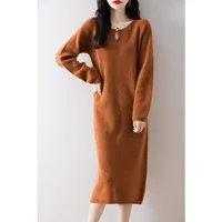 Casual Women's Dresses On Offer Clearance Free Shipping 100% Wool Knitted Jumpers 2024 Autunmn/Winter Loose Dress Long Pullovers 6