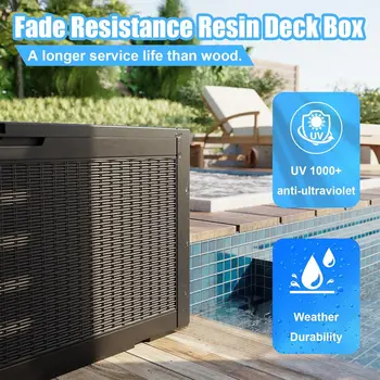 100 Gallon Deck Box,Resin Outdoor Storage Box with Lockable, Garden Tools Waterproof Outside Storage Box, Black 3