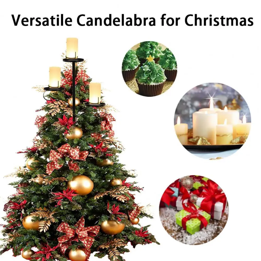 90cm Christmas Tree Topper Candle Holder 3-Tier Metal Triple Candle Tree Topper Shelf Candelabra Xmas Tree Topper Decoration