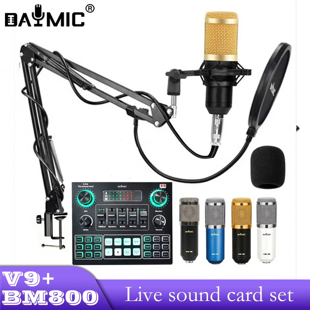 

Фабричный конденсаторный микрофон BM800 с V9, наборы медиа-карт с живым звуком для вещания, записывающее оборудование, комплект звуковой карты