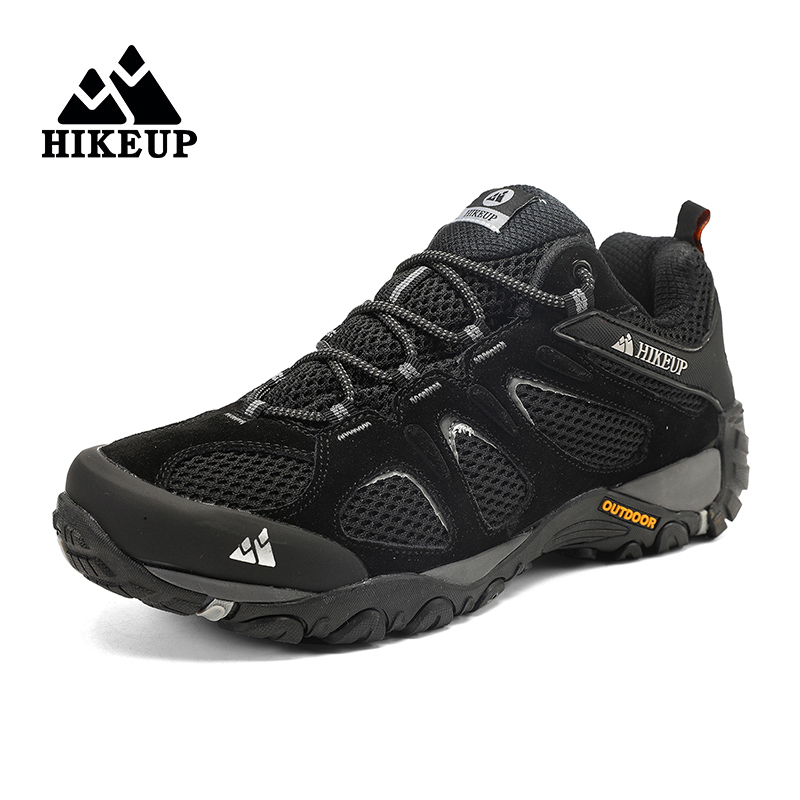  HIKEUP New Arrival Leather Hiking Shoes Wear-resistant Outdoor Sport Men Shoes Lace-Up Mens Climbing Trekking Hunting Sneakers 