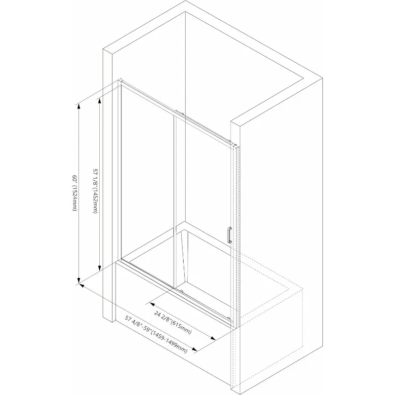 Framed Tub Shower Door, Single Sliding Shower Door with Handle, Tub Shower Door with Tempered Glass, Tub Glass Shower Door 6