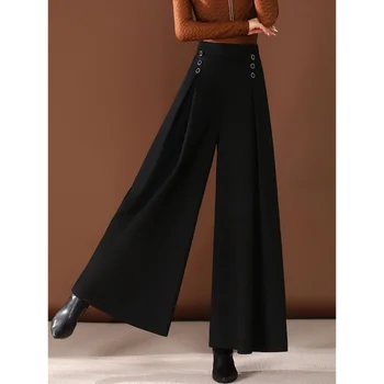 Primavera e autunno Gambe larghe sottili Dimagranti Pantaloni da donna di fascia alta a nove pin Nuovi pantaloni a vita alta Pantaloni larghi cadenti Bigfoot 1