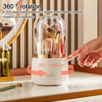1PC Makeup Brush Storage Bucket Dustproof Hose Cover Partition Can Rotate The Pen Holder Transparent Box Desktop 2