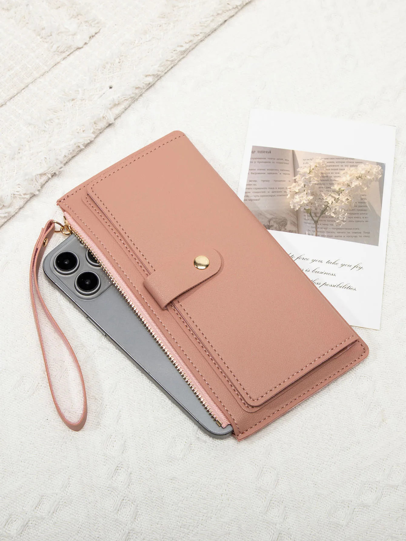 Schlichte und stilvolle Damen-Langkartenbörse, ultradünne Mini-Handtasche aus PU-Leder in Uni-Farbe, Damen-Kreditkartenhalter-Geldbörse – Detail 18