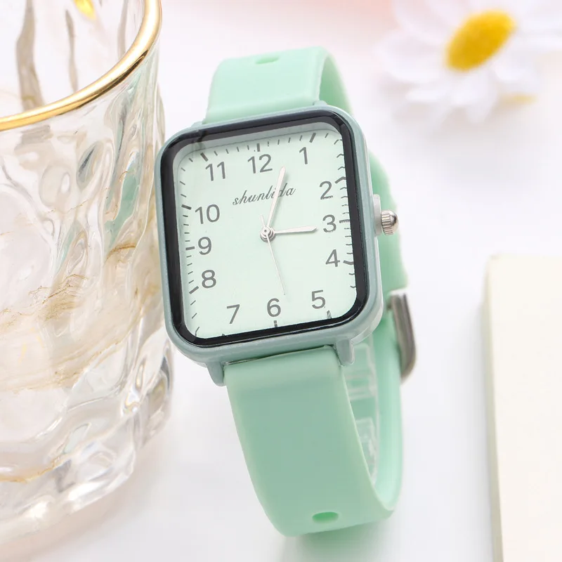 

INS Square Shell Women's Watch Silicone Strap Digital Quartz Wristwatches New Personality Fashion Student Watches Female Relogio