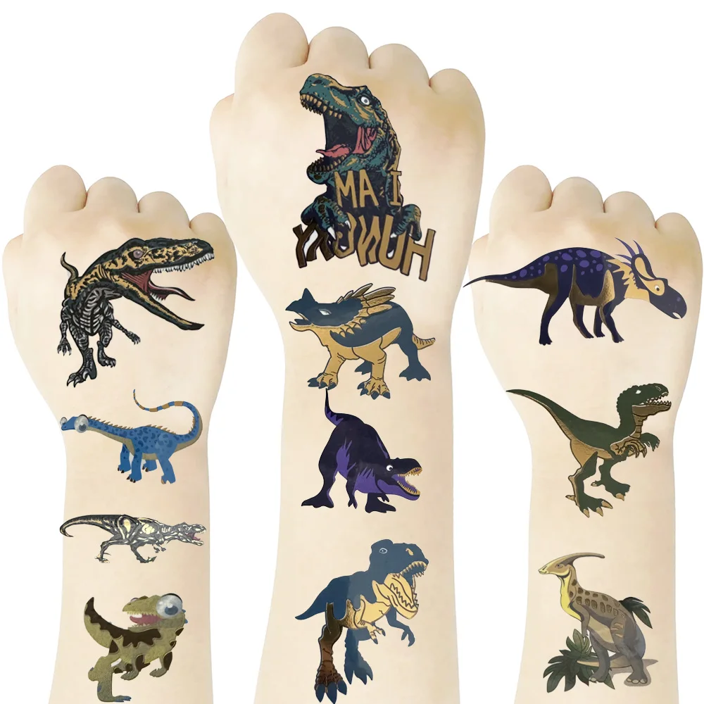 

10 Pcs Glitter Dinosaur Temporary Tattoos Gold Glitter Styles Dinosaur Birthday Party Decorations Supplies Favors Boys Kids