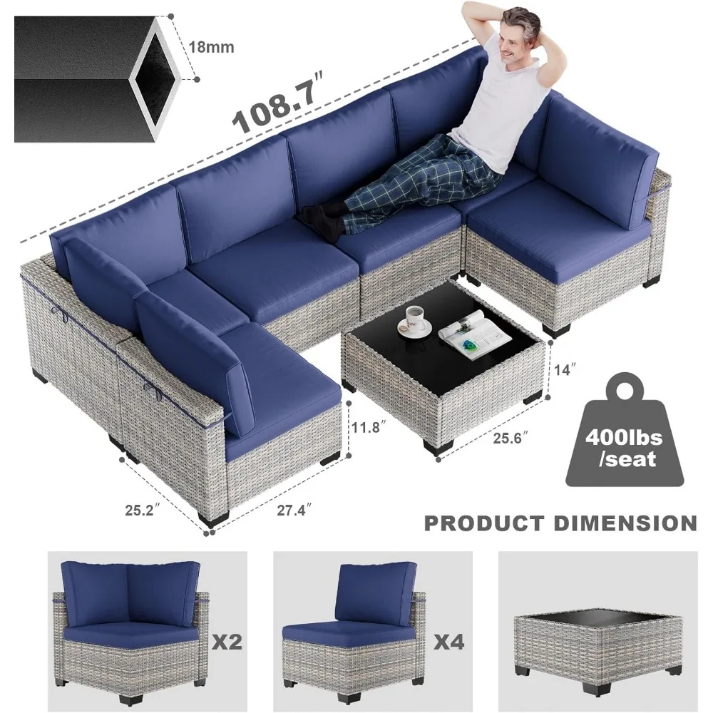 Modular Outdoor Sectional Wicker Patio Conversation Set w/ 2 Pillows, Coffee Table, Cover, Garden Sofas 4