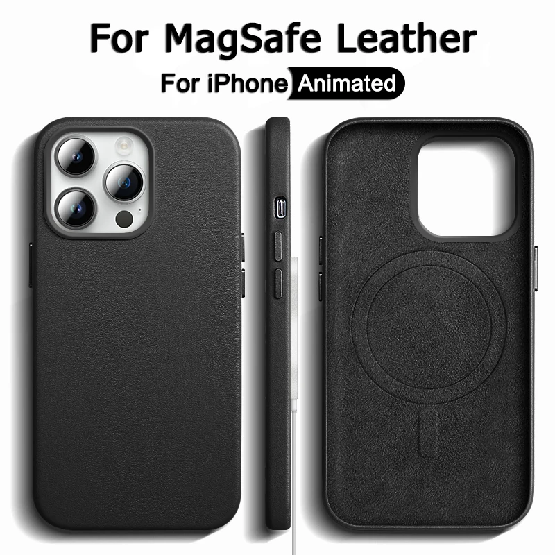 Leather Magnetic Wireless Charging Shockproof Phone Case with Animation Design