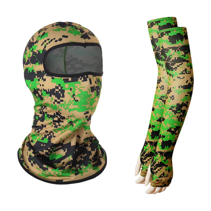 100sets Breathable Quick Dry UV Protection Arm Sleeve Face Mask Suit Outdoor Men Tactical Camouflage Cycling Face Bandana Sleeve