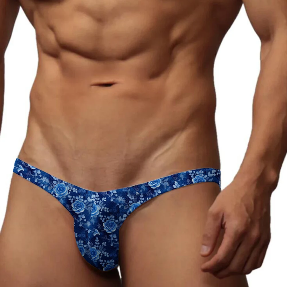 

Mens Sexy Printed Panties Ice Silk Briefs Sexy Underwear Low Waist Breathable Scrotum Bulge Lingerie Soft Elastic G-string Thong