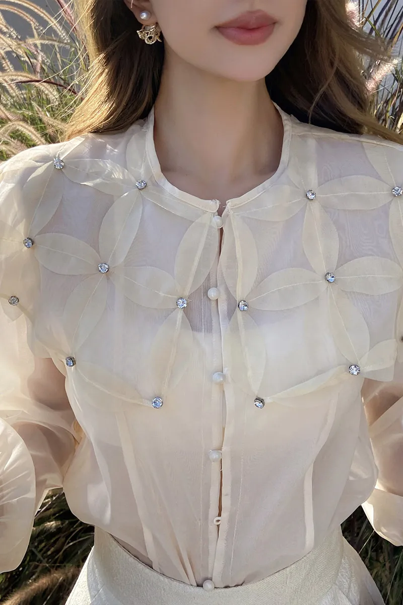 

Dabuwawa Appliques Shirt Women 2023 New Collection Peter Pan Collar Rivet Blouse Korean Reviews Many Clothes DM1CST020