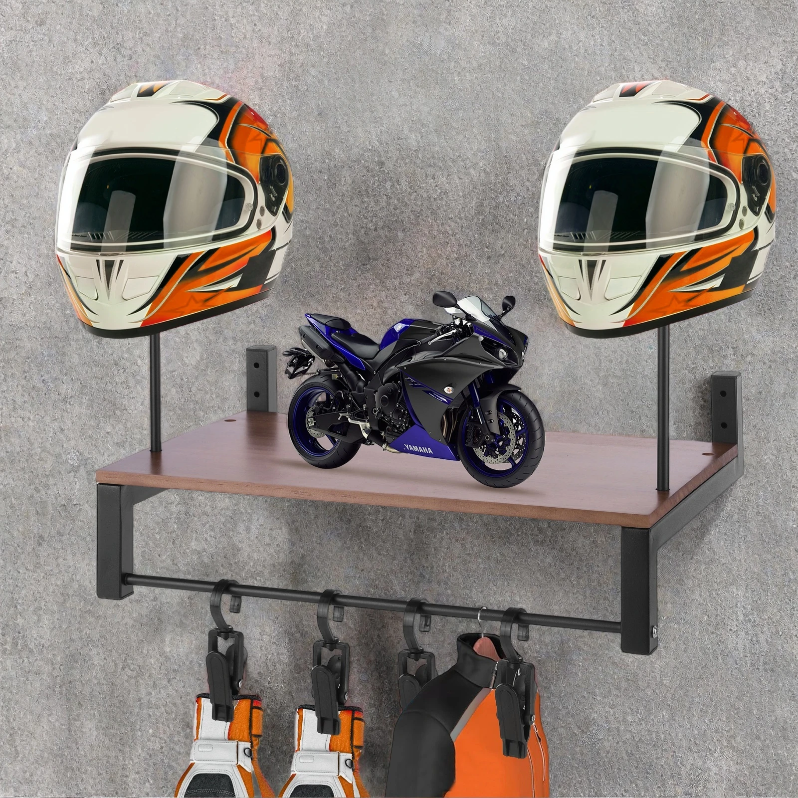 Wooden Helmet Organizer Rack with 5 Hooks Helmet Hanger Wear Resist Gear Storage Rack for Motorcycle Accesories Storage