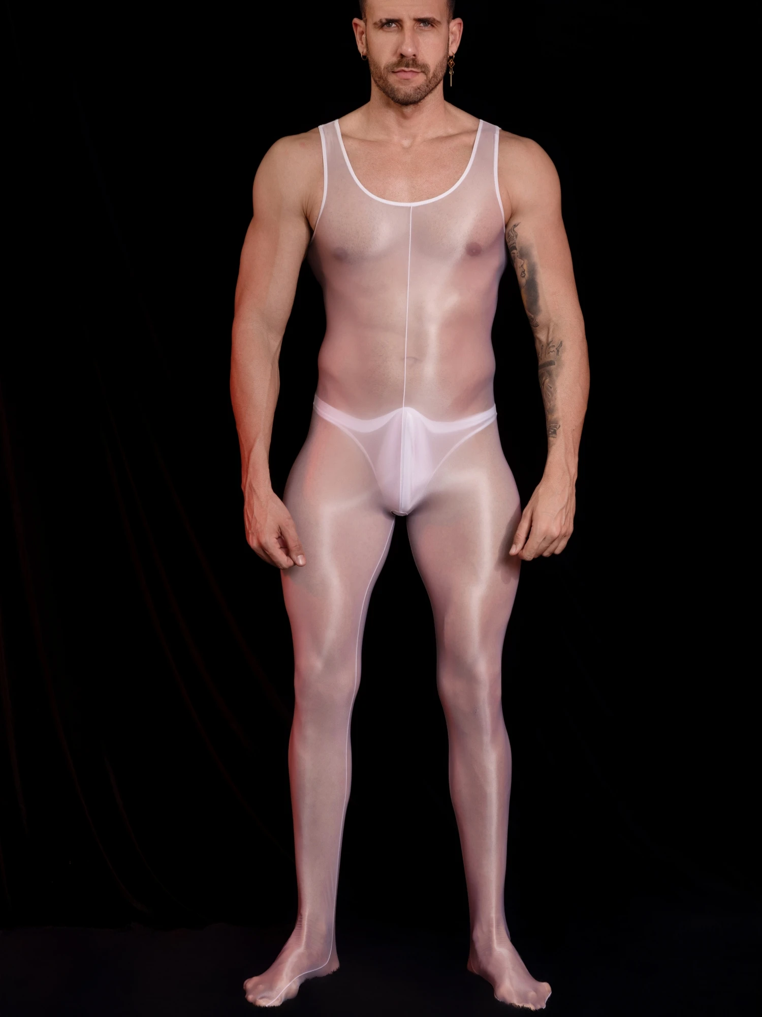 Men jumpsuits See Through Sleeveless Sleepwear Open Crotch