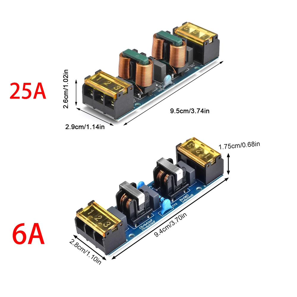 Filtro EMI AC 250V 6A 25A, Scheda Filtro Passa-Basso a Due Stadi, Soppressore di Interferenze Elettromagnetiche ad Alta Frequenza - Image 6