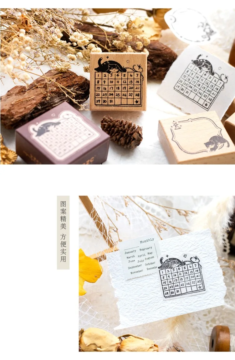 Niedlicher Katzen-Memo-Rahmen, Holzstempel für Tagebuch, Planer, Journaling, Dekoration, Scrapbooking – Holzsiegel, Stempeln, Bastelbedarf – Detail 4