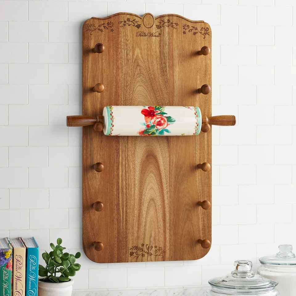 Floral Design Ceramic Rolling Pin Set with Holder
