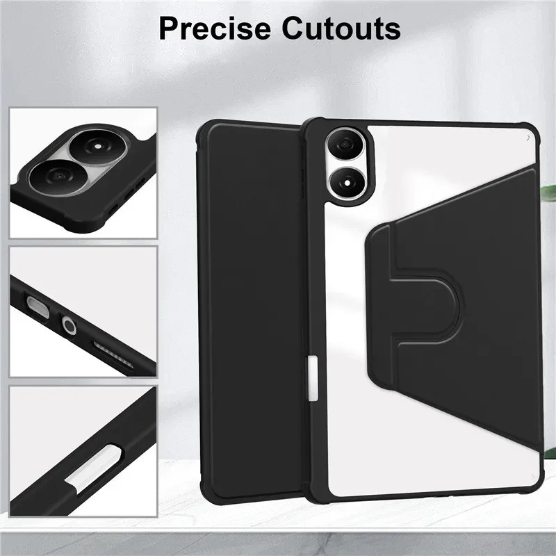 Premium 360° Rotating Acrylic Tablet Case with Pen Slot - Shockproof Smart Cover
