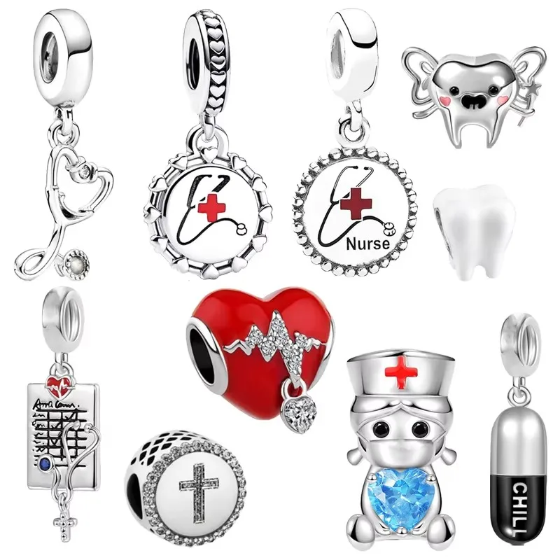 Miniso Stethoscope Capsule Pills Electrocardiogram Nurse Tooth Charm Beads Fit Original 925 Silver Bracelet DIY Women Jewelry beads charms charm jewelry charm bead silver charm bracelet beads jewelry silver charm bead sterling silver beads charm silver bead bracelet
