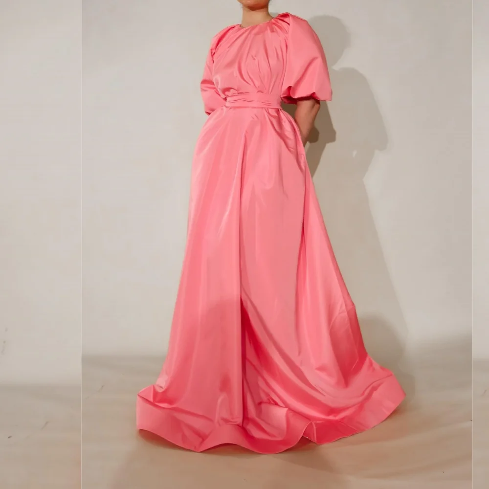 

Prom Dress Satin Draped Pleat Ruched Celebrity A-line O-Neck Bespoke Occasion Gown Long Dresses Saudi Arabia Evening