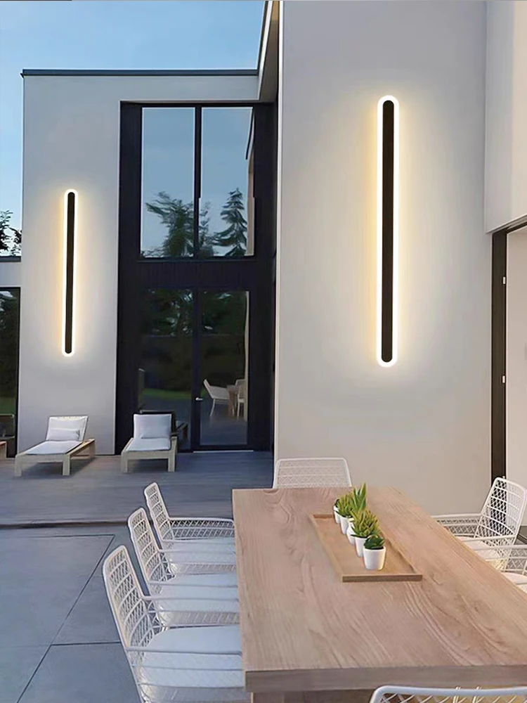 LED Wall Lamp Outdoor Wall Lamp Minimalist Long Waterproof LED Light Garden Villa Porch Patio Bedroom Background RGB