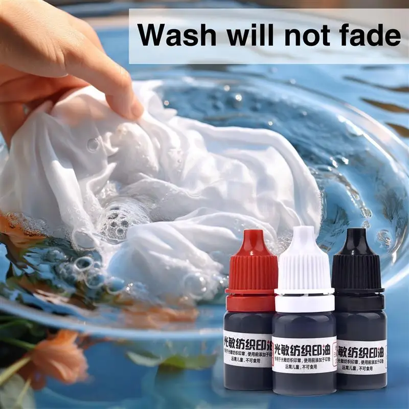 10ml Waterproof Ink for Clothing - Blue, Red, Black - Ideal for Student and Kids' Name Stamps