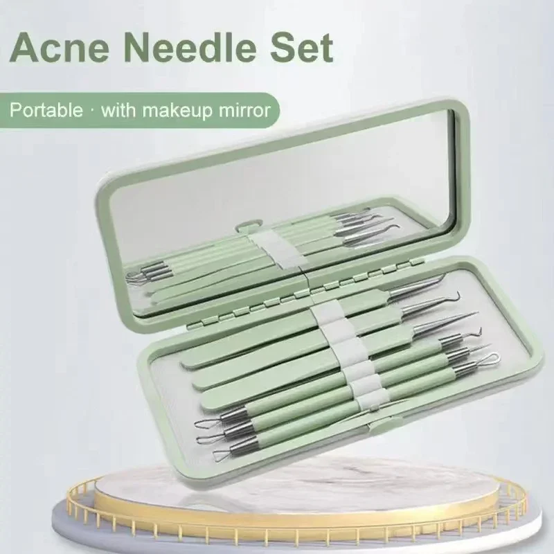 Stainless Steel Acne Needle Tweezer Set Blackhead Blemish Pimples Removal Pointed Acne Extractor Face Care Tools with Mirror Box efficient double screw extractor removes water pipes broken screws removal tool for 1 2 and 3 4 hoses with ease