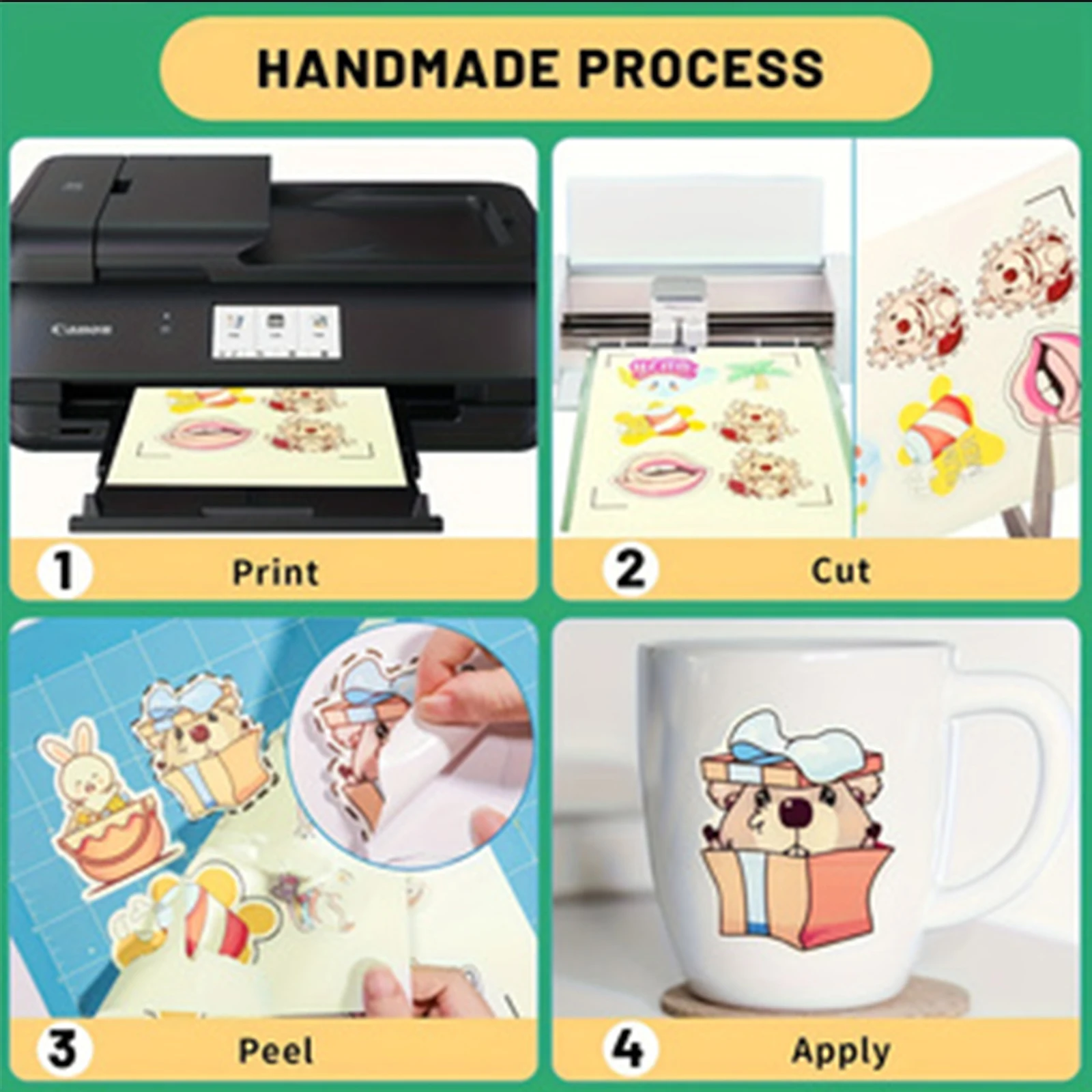 A4 사이즈 야광 인쇄 가능 비닐 스티커 용지 (잉크젯 프린터용) 홈 데코 DIY 방수 스티커 용지