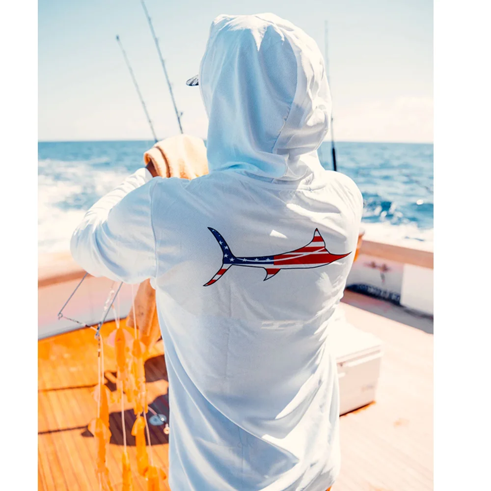 USA Summer Men's Hooded Long Sleeve Performance Fishing Shirts Jersey For Fishing UV Hoodies Clothing Camiseta De Pesca Tops