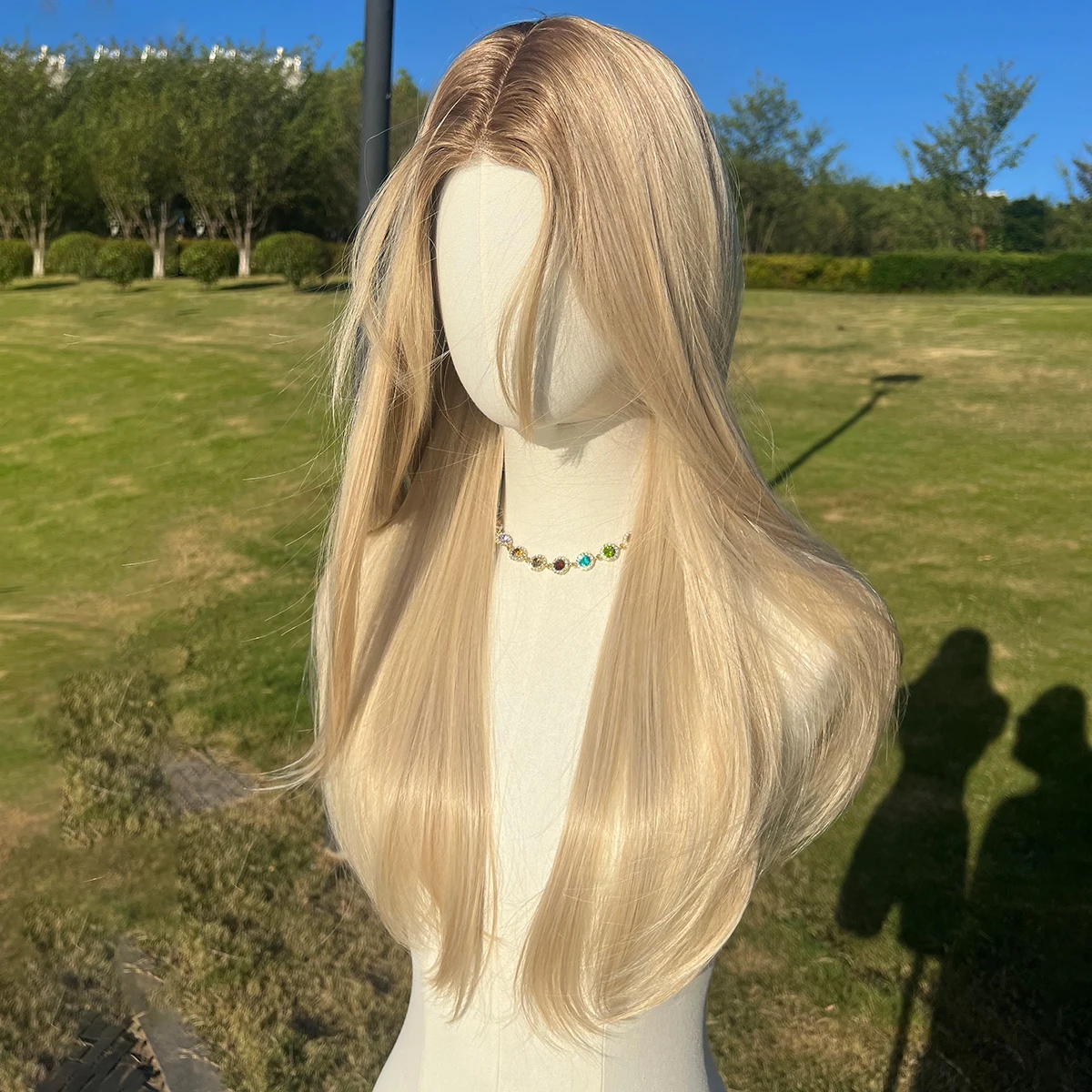 26inch Long Straight Synthetic Natural Golden Lolita Wig With Bangs Girl Cute Blonde Cosplay Party Halloween Ladies Wig