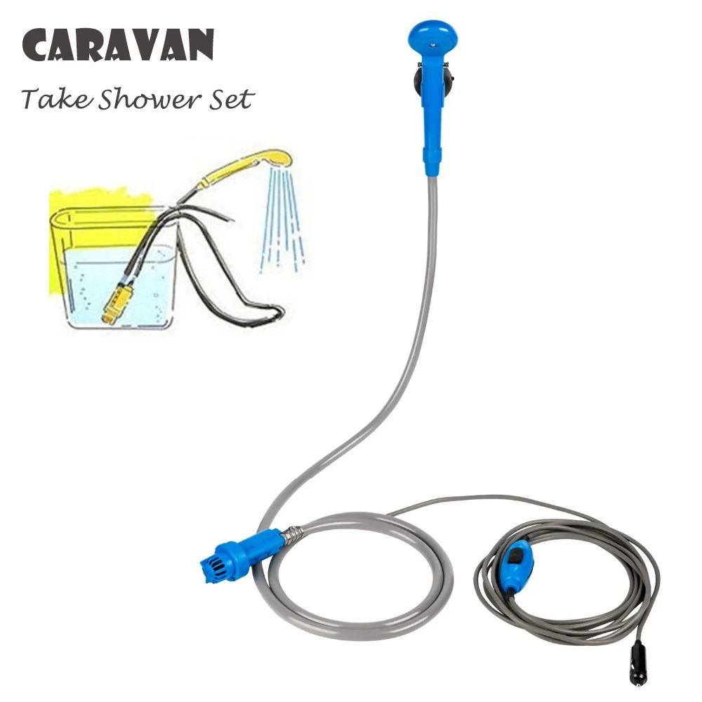 12V Caravan Accessories RV Camper Outdoor Shower Set Handheld Portable Washer Car Water Gun Pump Travel Pet Dog Take Shower Set motorcycle shelter tent outdoor bike cover camper shelter motorcycle tent