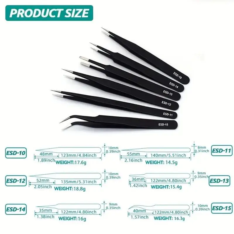 6pcs Precision Long Tweezers Set For Electronics Repair
