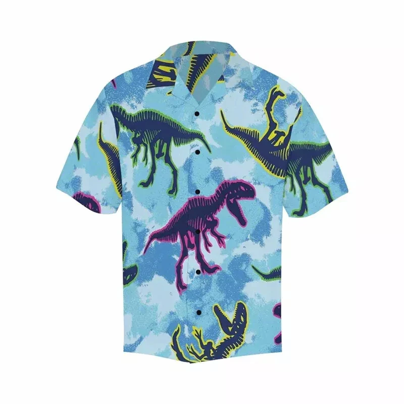 Nuevas camisas hawaianas de estilo de dibujos animados, camisa de manga corta con estampado 3D de dinosaurio de anime de gran tamaño para hombres, ropa Y2k, blusas Harajuku