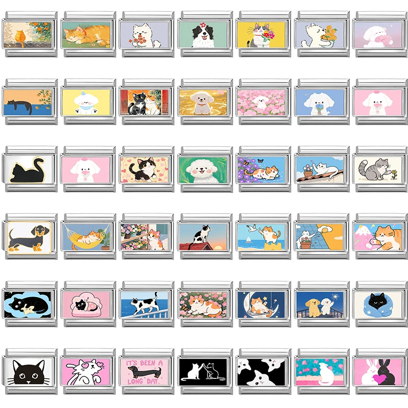 Y2K süße Cartoon Katzen Hunde italienische Charm Links passen 9mm Edelstahl Armband Männer Frauen Mode DIY machen Geschenke