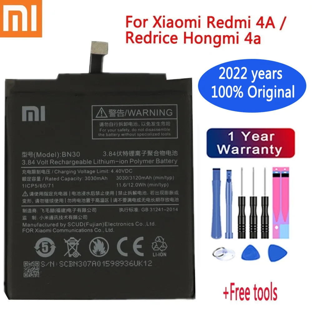 

2022 Years BN30 100% Original Battery For Xiaomi Redmi 4A Redrice Hongmi 4A Lithium Polymer Replacement Bateria Battery + Tools