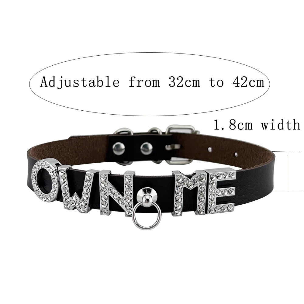 Luxury Crystal Women Girls Pu Leather Sexy Baby Name Word Collar
