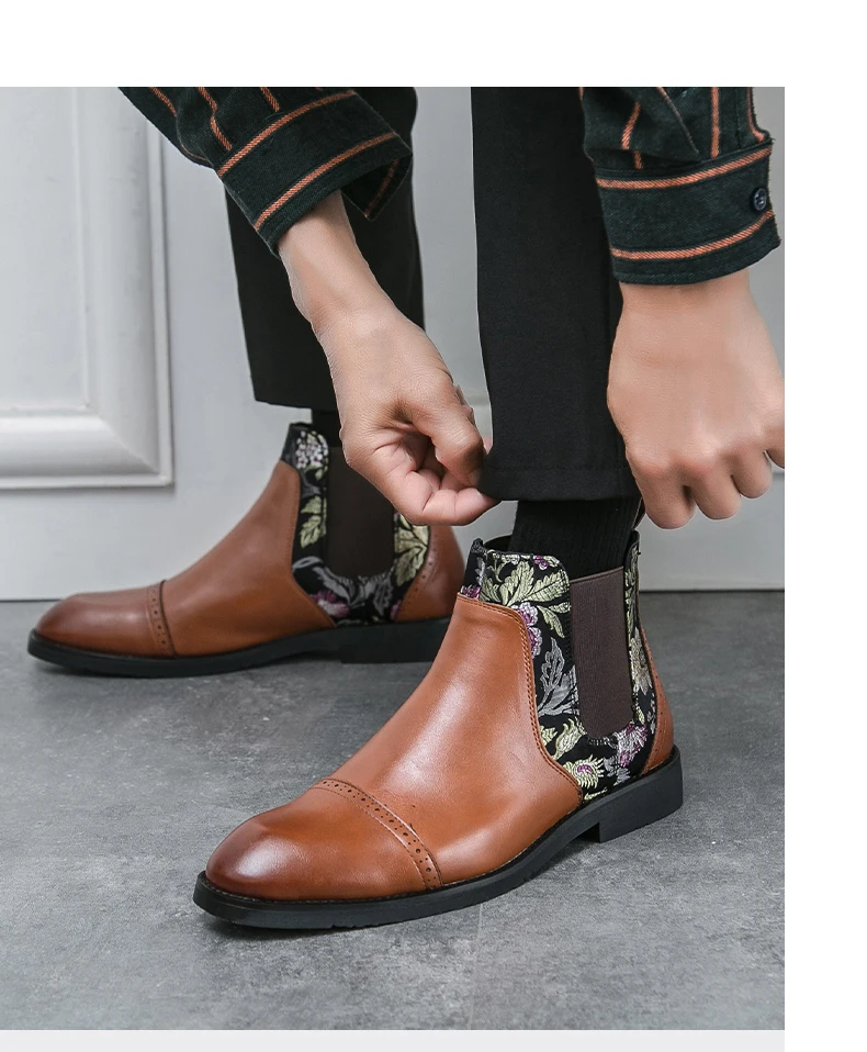 Marke bestickte Herren Chelsea Stiefel Arbeitsschuhe Western Cowboy Stiefeletten Herren Schuhe für formelle Kleidung Hochzeit Business Party – Detail 14