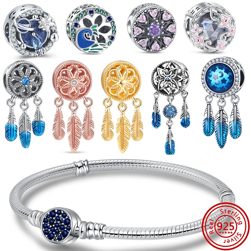

New 925 Silver Dangle Dreamcatcher Pave Sparkling Charms Beads Fit Original Brand Pendant Diy Bracelet Women Jewelry Gift