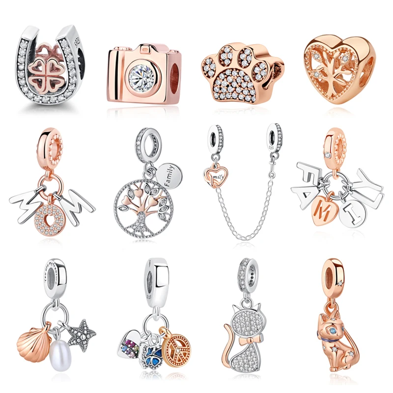 LaMenars Ciondolo A Forma Di Osso E Zampa Rosa Per Bracciale - In Argento 925 Con Cubico Zirconia, Regalo Per Donne E Ragazze Amanti Dei Cani