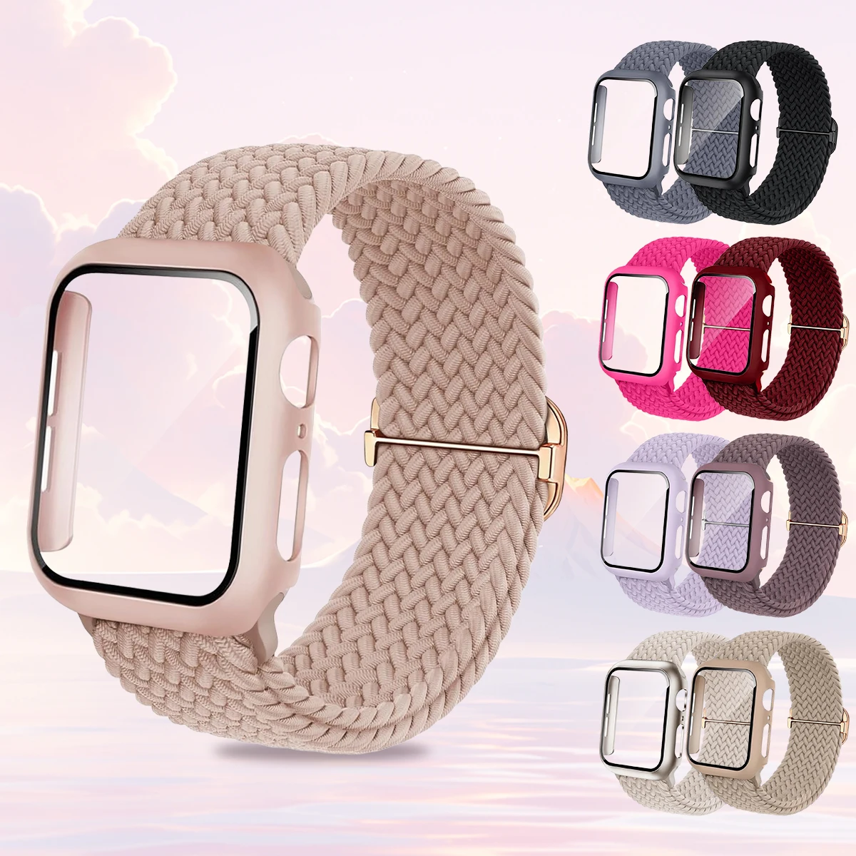 สายนาฬิกาไนลอนระบายอากาศ+เคสป้องกันสำหรับ Apple Watch