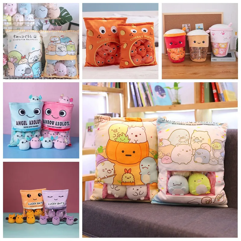 

A Bag of Sumikko Gurashi Plush Toy Japanese Animation Soft Corner Creature Pillow Bio Cartoon Doll Kid Children Gift Pudding Bag