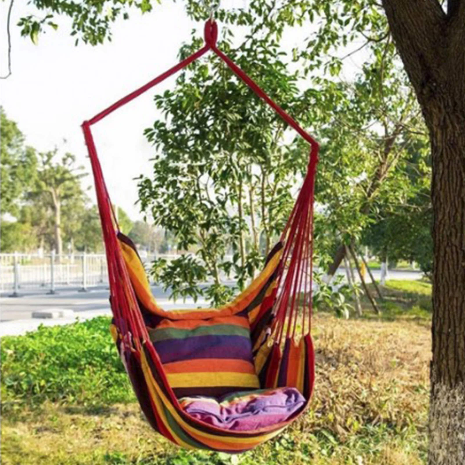 Hammock Chair Portable Comfortable Colorful Stripe Hanging Rope Swing Indoor