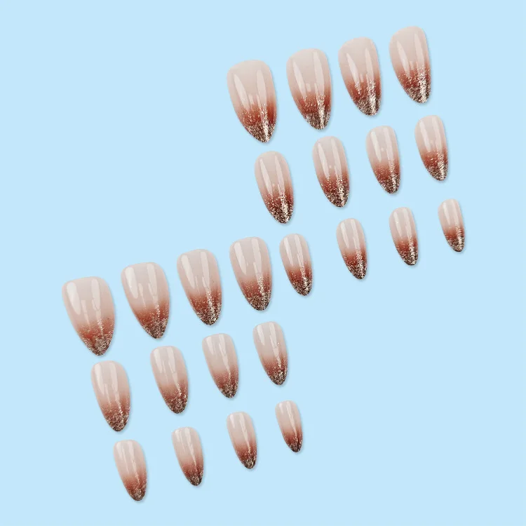 Description Picture 4 of item24Pcs Almond Fake Nails with Shimmery Powder Simple Nail Art Ombre French Full Cover Wearable Nail Manicure Tips for Girls Daily