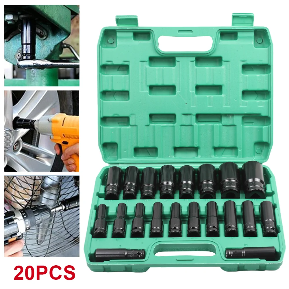 20/10pcs Extended Socket Head Electric Socket Set Telescopic Socket Head Automotive Maintenance Tool Hexagonal Extension 8-32mm
